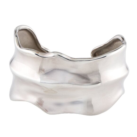 TIFFANY & CO. VINTAGE STERLING SILVER 925 SCULPTED NATURE LEAF CUFF BRACELET